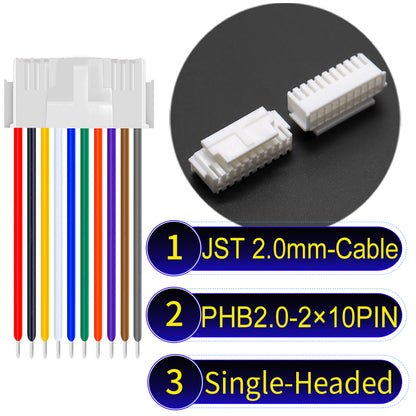 JST PHB2.0 2¡Á10Pin Single-Headed Dual Row with Belt Lock cable , 2.0mm pitch, UL1007-certified PVC, ensuring secure and durable connections for electronics and appliances.