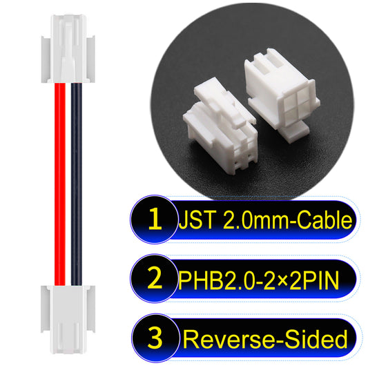 High-quality JST PHB2.0 2¡Á2Pin Reverse-Side-Head Dual Row with Belt Lock cable ing mechanism, 22AWG UL1007 material, suitable for LED, sensors, and industrial devices.