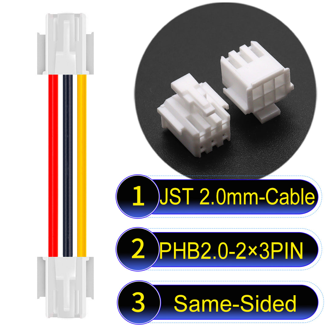 High-quality JST PHB2.0 2¡Á3Pin Same-Side-Head Dual Row with Belt Lock cable ing mechanism, 22AWG UL1007 material, suitable for LED, sensors, and industrial devices.