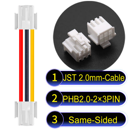 High-quality JST PHB2.0 2¡Á3Pin Same-Side-Head Dual Row with Belt Lock cable ing mechanism, 22AWG UL1007 material, suitable for LED, sensors, and industrial devices.