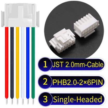 JST PHB2.0 2¡Á6Pin Single-Headed Dual Row with Belt Lock cable , 2.0mm pitch, UL1007-certified PVC, ensuring secure and durable connections for electronics and appliances.