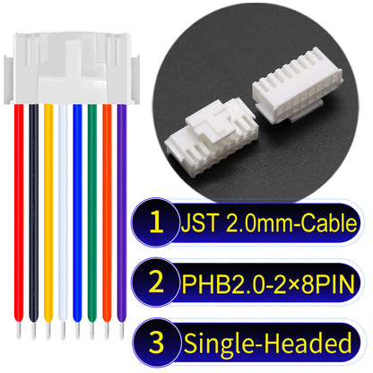 JST PHB2.0 2¡Á8Pin Single-Headed Dual Row with Belt Lock cable , 2.0mm pitch, UL1007-certified PVC, ensuring secure and durable connections for electronics and appliances.