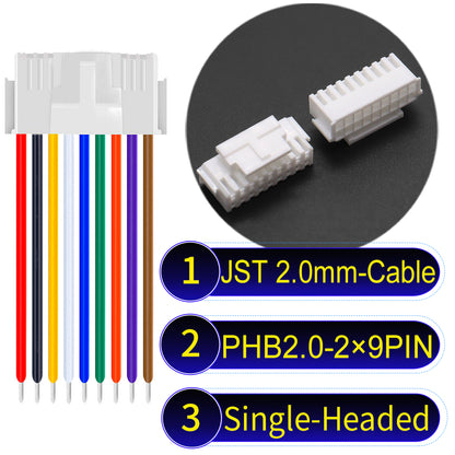 JST PHB2.0 2¡Á9Pin Single-Headed Dual Row with Belt Lock cable , 2.0mm pitch, UL1007-certified PVC, ensuring secure and durable connections for electronics and appliances.