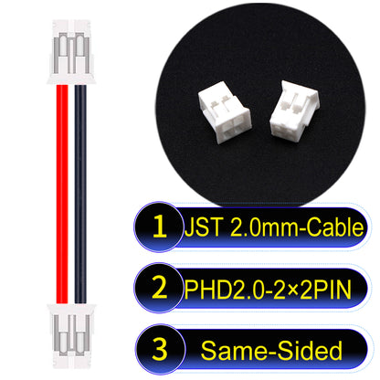 High-quality JST PHD2.0 dual-row 2×2Pin Same-Side-Head cable, 22AWG UL1007 material, 2.0mm pitch, perfect for LED, sensors, and industrial devices.