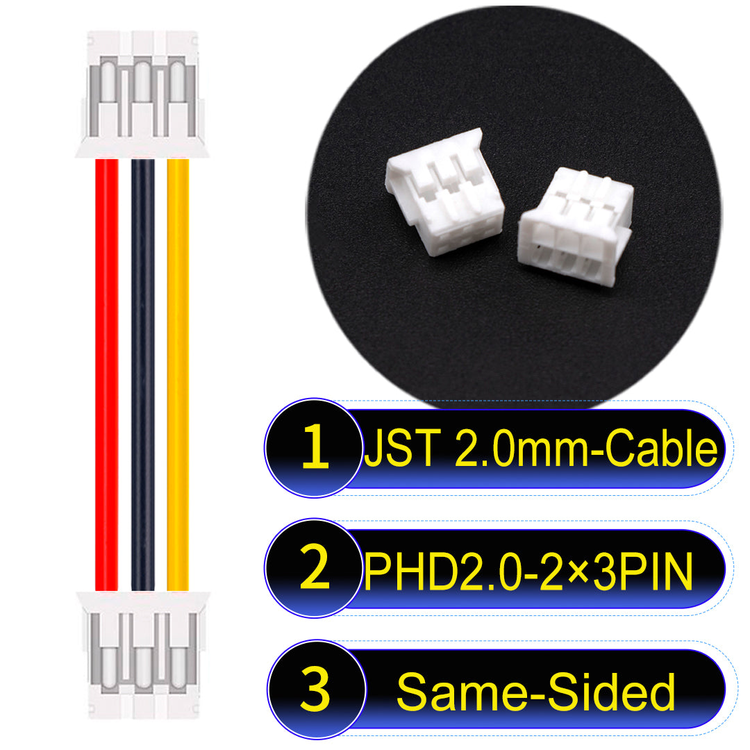 High-quality JST PHD2.0 dual-row 2×3Pin Same-Side-Head cable, 22AWG UL1007 material, 2.0mm pitch, perfect for LED, sensors, and industrial devices.