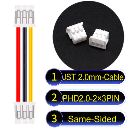 High-quality JST PHD2.0 dual-row 2×3Pin Same-Side-Head cable, 22AWG UL1007 material, 2.0mm pitch, perfect for LED, sensors, and industrial devices.