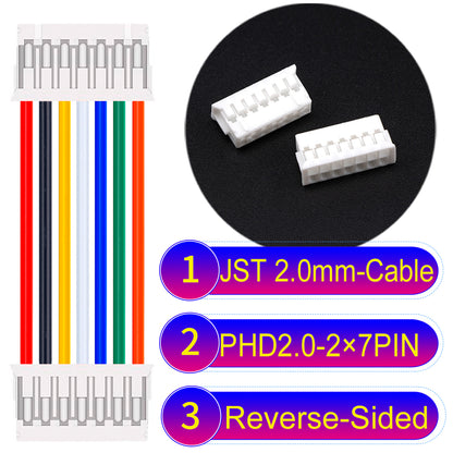 JST PHD2.0 dual-row 2×7Pin Reverse-Side-Head cable, 2.0mm pitch, UL1007-certified PVC, ensuring secure and high-density connections for various applications.