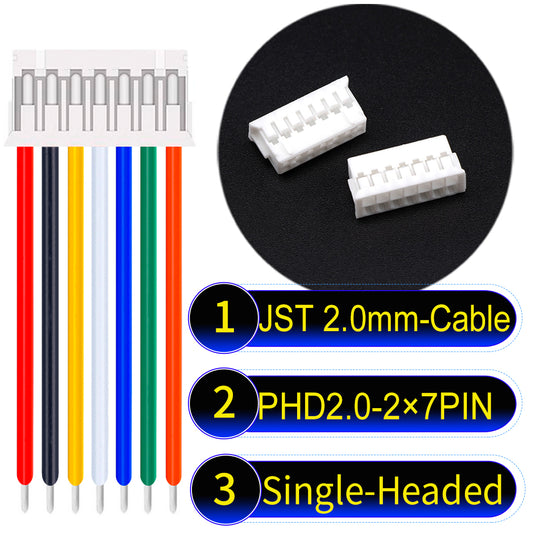 JST PHD2.0 dual-row 2×7Pin Single-Headed cable, 2.0mm pitch, UL1007-certified PVC, ensuring secure and high-density connections for various applications.