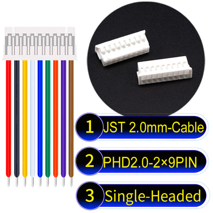 JST PHD2.0 dual-row 2×9Pin Single-Headed cable, 2.0mm pitch, UL1007-certified PVC, ensuring secure and high-density connections for various applications.