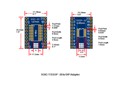 PCB, SOIC/TSSOP-20 to DIP Adapter ENIG w/ Pins