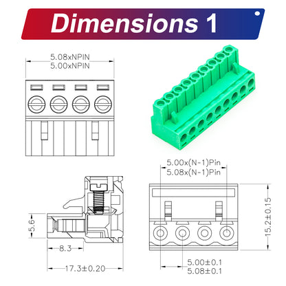 5.08mm right-angle PCB header, green housing