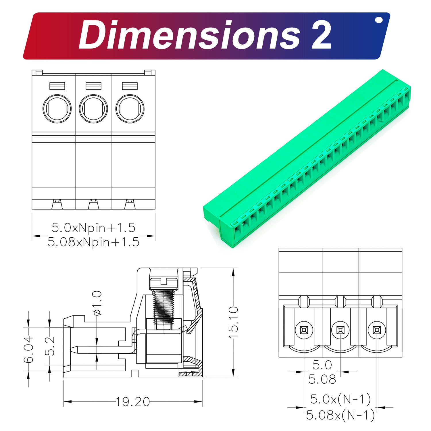 Green 5.08mm terminal plug, screw connection