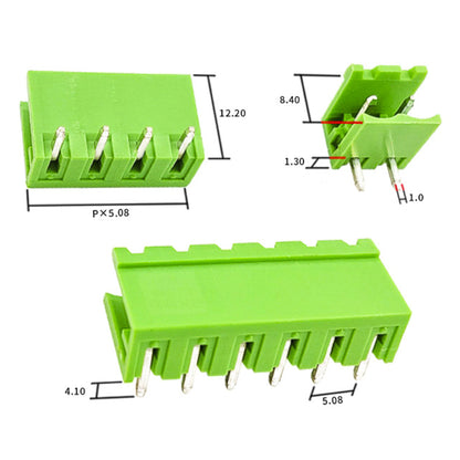 5.08mm green right-angle pin header, front view