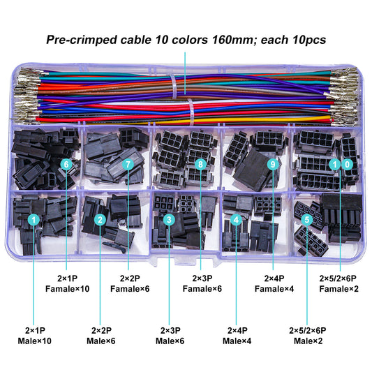 Premium 22AWG pre-crimped wires designed for Molex Micro-Fit MX3.0mm connector kit