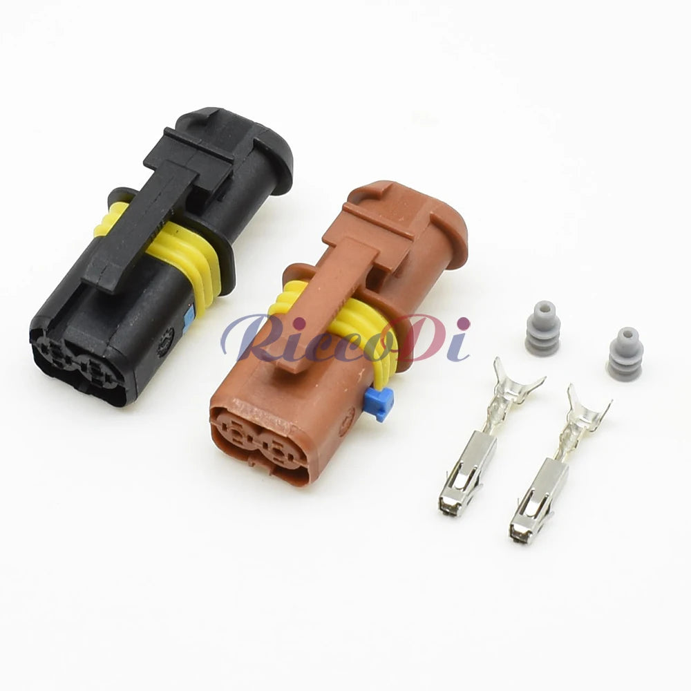 Close-up of QG001 EFI motor start relay female terminals for reliable waterproof automotive wiring