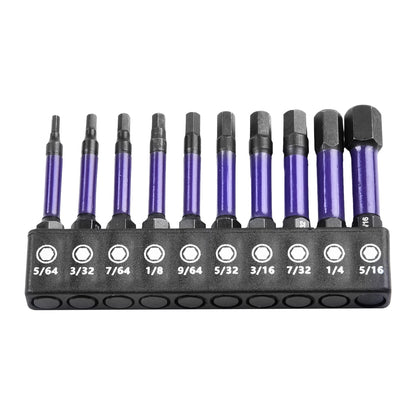10Pcs Magnetic Hex Head Screwdriver Bit Set 1/4 Shank Screwdriver Bit Imperial 5/64 3/32 7/64  1/8 9/64 5/32 3/16 7/32 1/4 Power