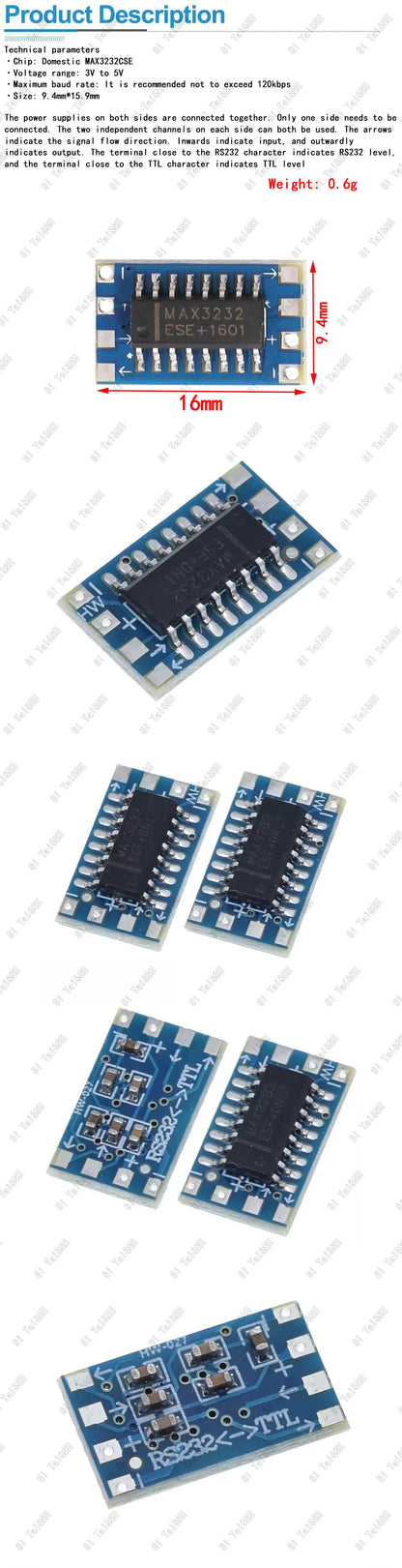 Mini RS232 to TTL Serial Converter Board – MAX3232 Level Shifter Module