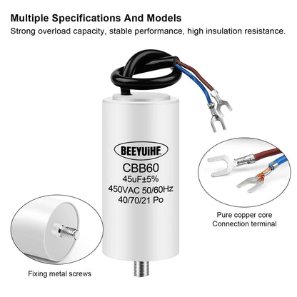CBB60 Motor Run Capacitor 450V 4µF–100µF for Water Pumps and Air Pumps