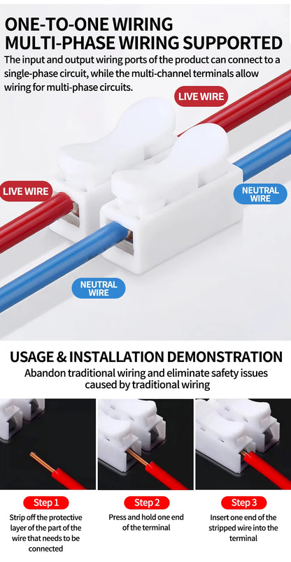 CH2 CH3 Quick Push Wire Connector 2Pin 3Pin Spring Loaded Terminal Block Flame Retardant Electrical Connector for Wiring