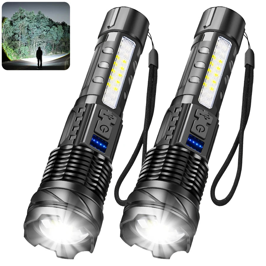 High Power LED Flashlight 18650 Built-in Battery Type-c Rechargeable Strong Light Tactical Torch Outdoor Camping Hiking Lamp