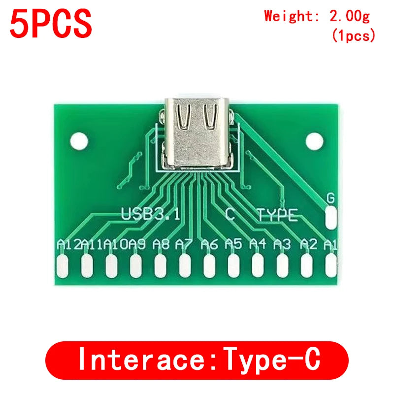 USB Male to DIP Adapter — Mini-B / Micro-B / Type-C / USB-A 2.0 / 3.0, PCB Breakout (2-Pack)