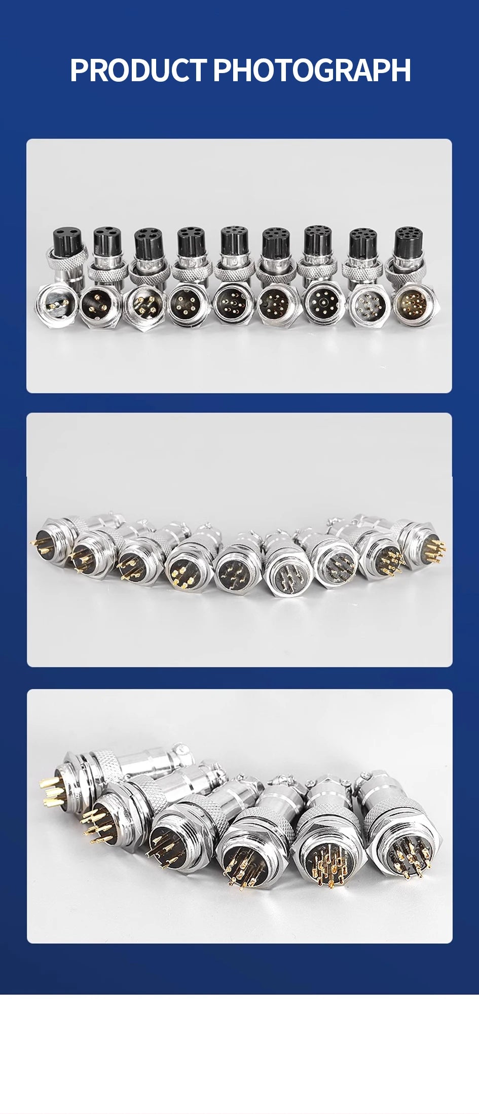 Gold Plated GX16 Circular Aviation Connector 2-9Pin Male & Female Docking Electric Wire Plug