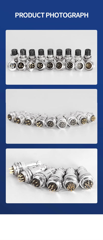 Gold Plated GX16 Circular Aviation Connector 2-9Pin Male & Female Docking Electric Wire Plug