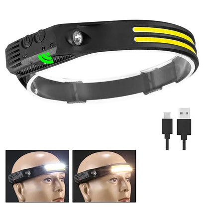 COB LED Headlamp 6000K 350 Lumens | 5 Modes, Motion Sensor, IPX4, 1200mAh Rechargeable | Climbing Running Cycling