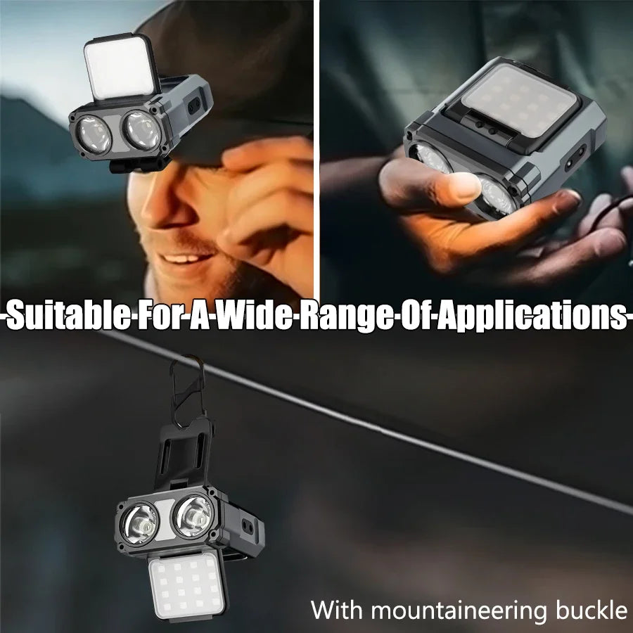 LED Sensor Headlight USB Rechargeable Portable Hat Clip Light Ultra Bright Outdoor Adventure Fishing Lighting Searchlight Torch