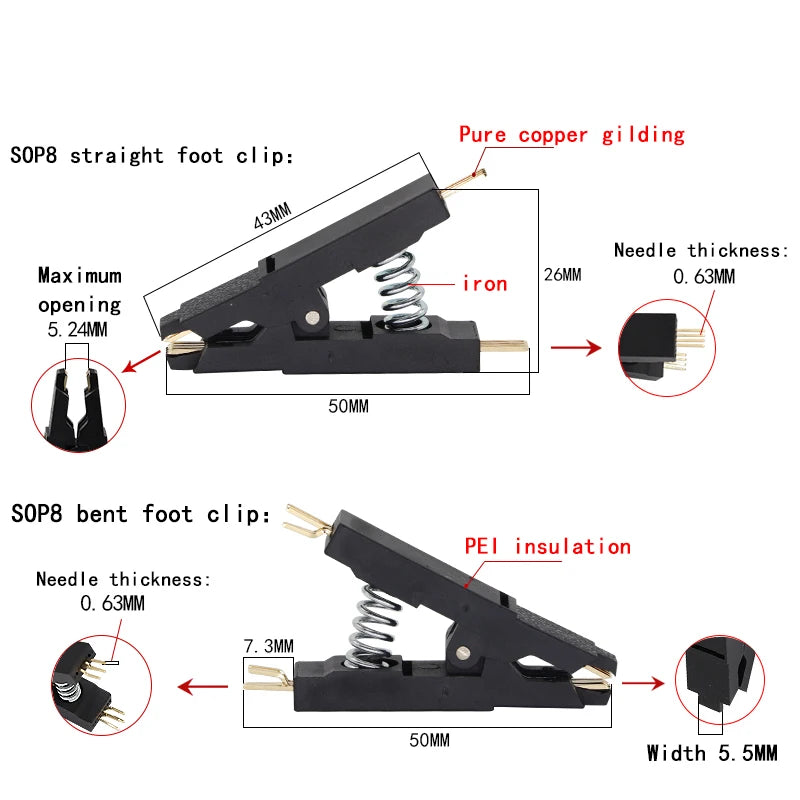 SOP8 Programmer Test Clip 8-Pin Universal BIOS IC Adapter Socket for Chip Programming