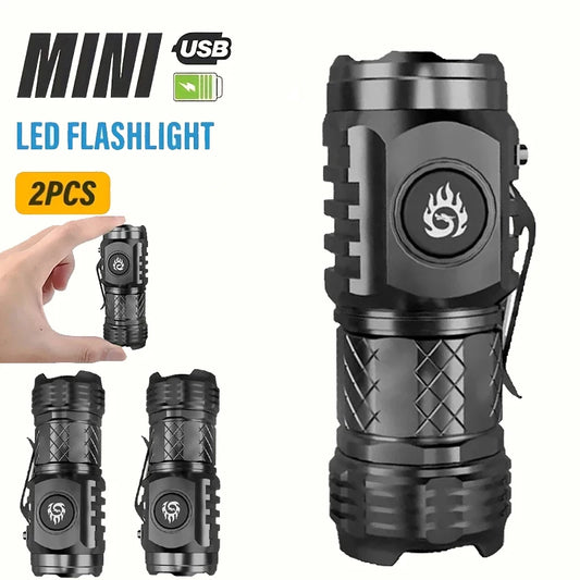 High Strong Power LED Flashlight Built-in Battery Type-C Rechargeable with Pen Clip Torch Outdoor Camping Emergency Lantern
