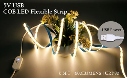 USB 5V LED Strip Light COB Touch Dimmer Control Lamp High Density RA90 Flexible Tape Lights 320Leds/m For Home Cabinet Decor