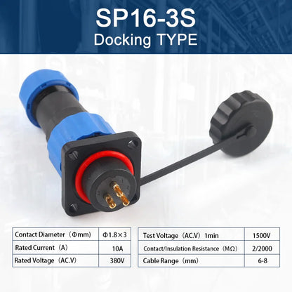 SP16 Square Waterproof Connector Plug Socket 2-9 Pin IP68 Aviation Male Female Electrical Wire Cable Connector