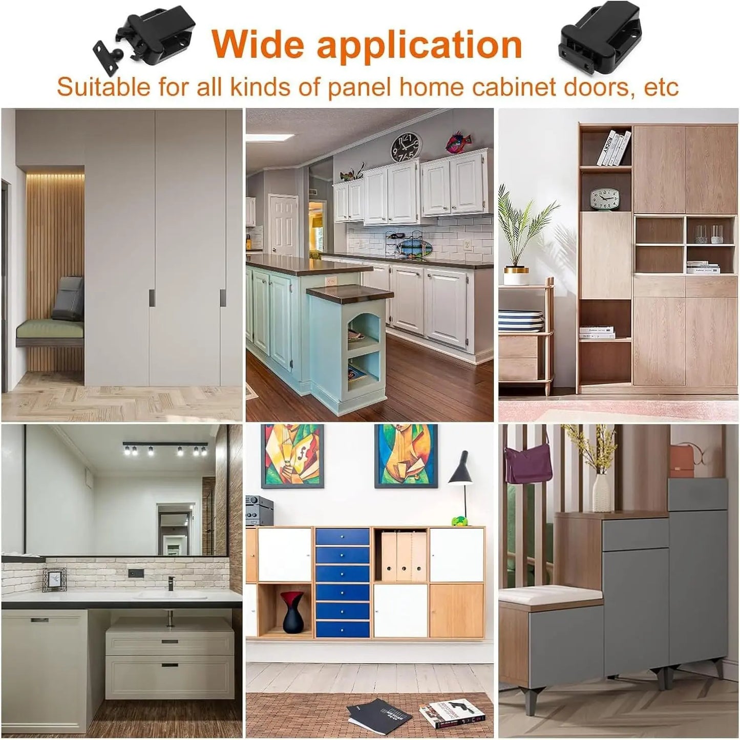 10/1Sets Non-Magnetic Touch Latch Cabinet Door Catch Push To Latch and Unlatch Furniture Cupboard Wardrobe Drawer Accessories
