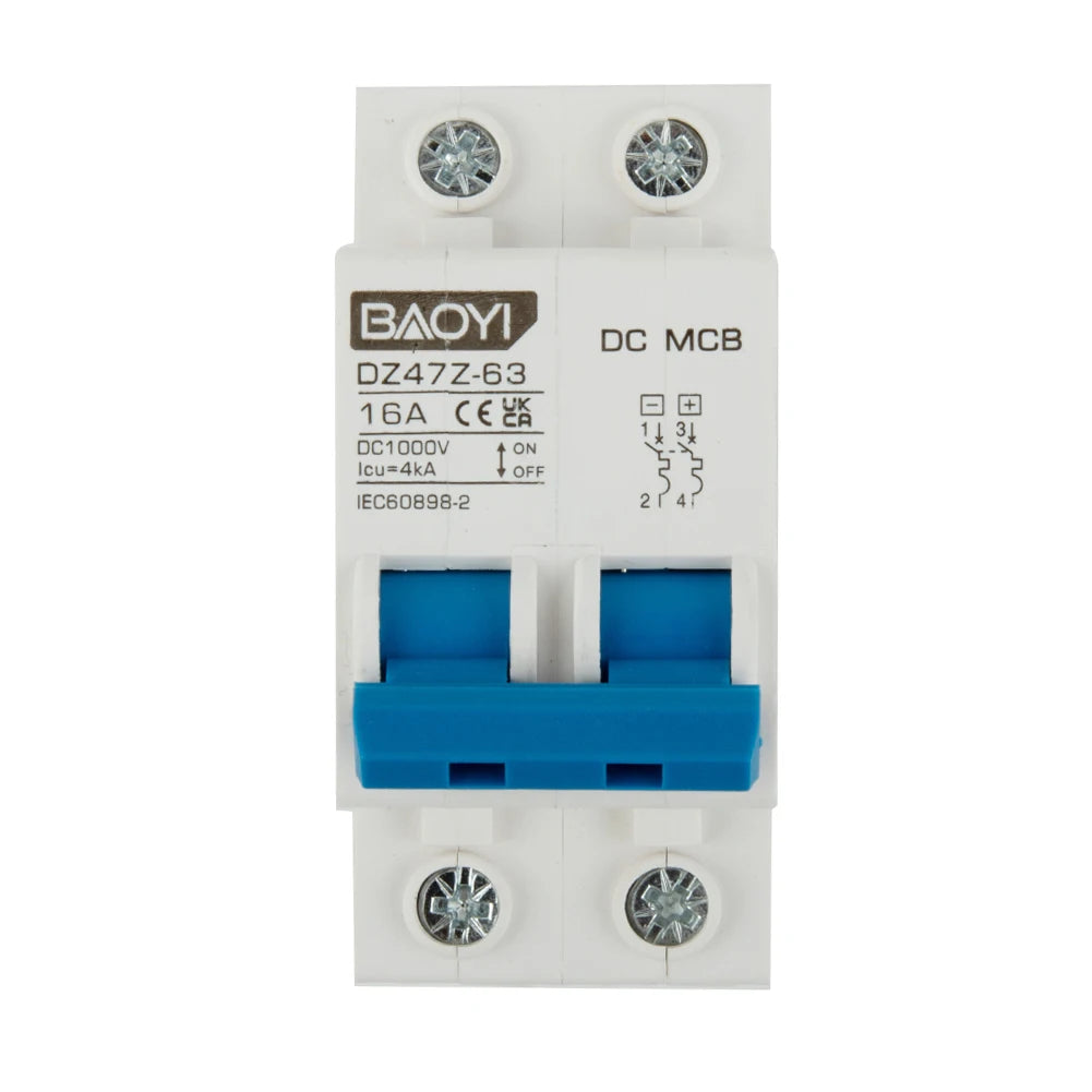 DC Miniature Circuit Breaker 2 Pole 1000V 32 Amp Isolator DC Disconnect Switch Thermomagnetic 10 A-63A 1.42 X 2.95 X 3.15 Inches