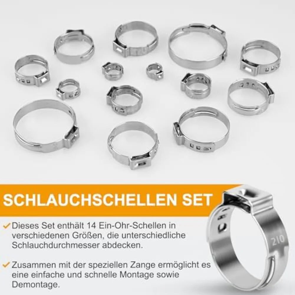 160 Pcs Single-Ear Hose Clamps Stainless Steel 304 For Hose Clamp Pliers Variety Pack 5.3-33.1 Mm Inner Diameter For Automotive