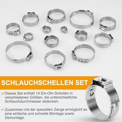 160 Pcs Single-Ear Hose Clamps Stainless Steel 304 For Hose Clamp Pliers Variety Pack 5.3-33.1 Mm Inner Diameter For Automotive