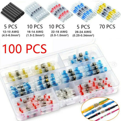 Kit Set Tool Connection Terminal Butt Shrinkable 100pcs 100x Connector Sealed Sleeve Terminal Welding With Box