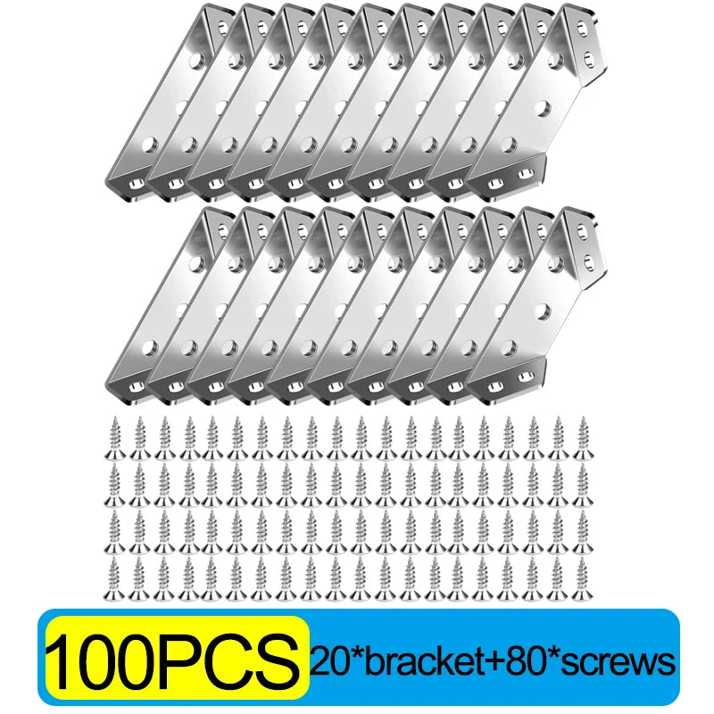 Stainless Steel Corner Brackets with Screws Furniture Corner Connector for Cabinet Angle Support Fixed Metal Brace Fasteners