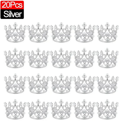 Mini Crown Cake Topper Pearl Tiara Gold Silver 20/1PCS