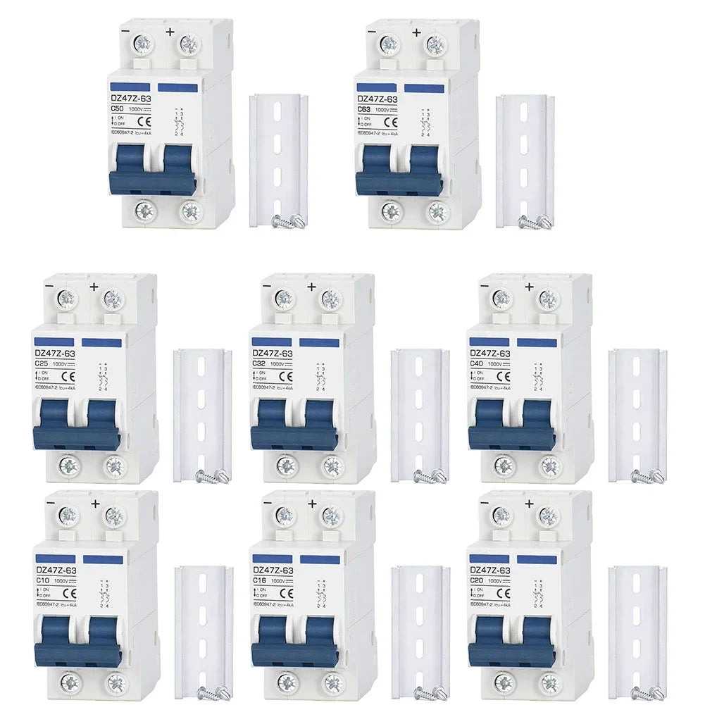 DC Miniature Circuit Breaker 2 Pole 1000V 32 Amp Isolator DC Disconnect Switch Thermomagnetic 10 A-63A 1.42 X 2.95 X 3.15 Inches
