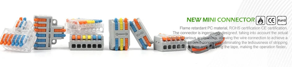 Quick Electrical Lever Wire Connectors, 2 Port Cable Spring Splice, Universal Compact Clamp Mini Wiring Terminal Connector