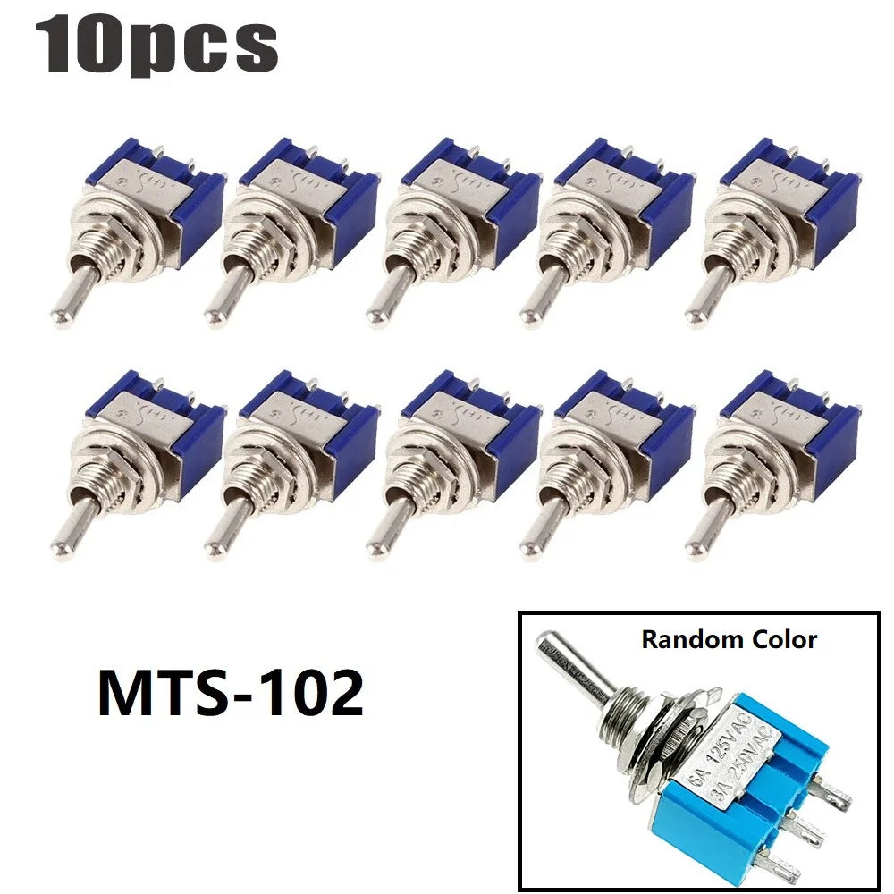 10pcs Miniature MTS-102 SPDT ON-ON For Toggle Switches 3-Pin Electrical Components for Use in 6A 125VAC Circuits