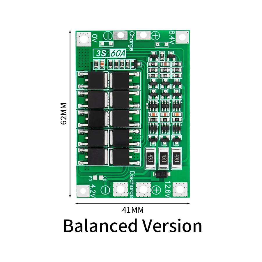 3S Li-Ion Battery BMS Protection Board ¨C 60A Enhanced Balanced Module for DIY Packs & Power Tools