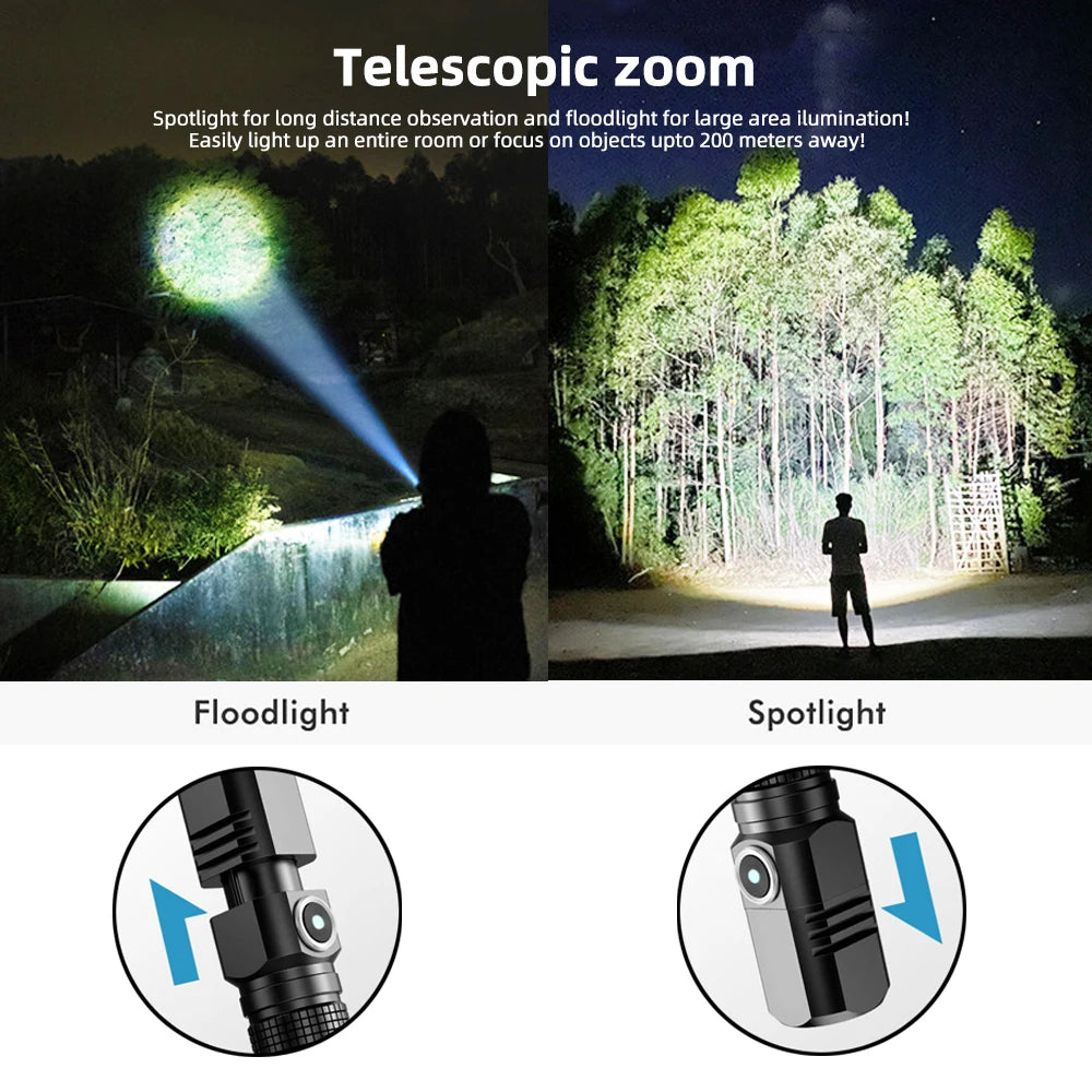 Super Bright Mini LED Flashlight USB Rechargeable Zoom Tactical Flashlight 3 Lighting Mode Outdoor Camping Fishing Torch