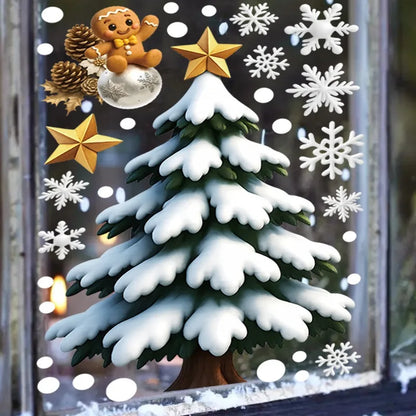 Christmas Window Stickers Winter Snowman Santa Claus Snowflake Reindeer Static Electricity Stickers Ornaments Xmas Home Decor