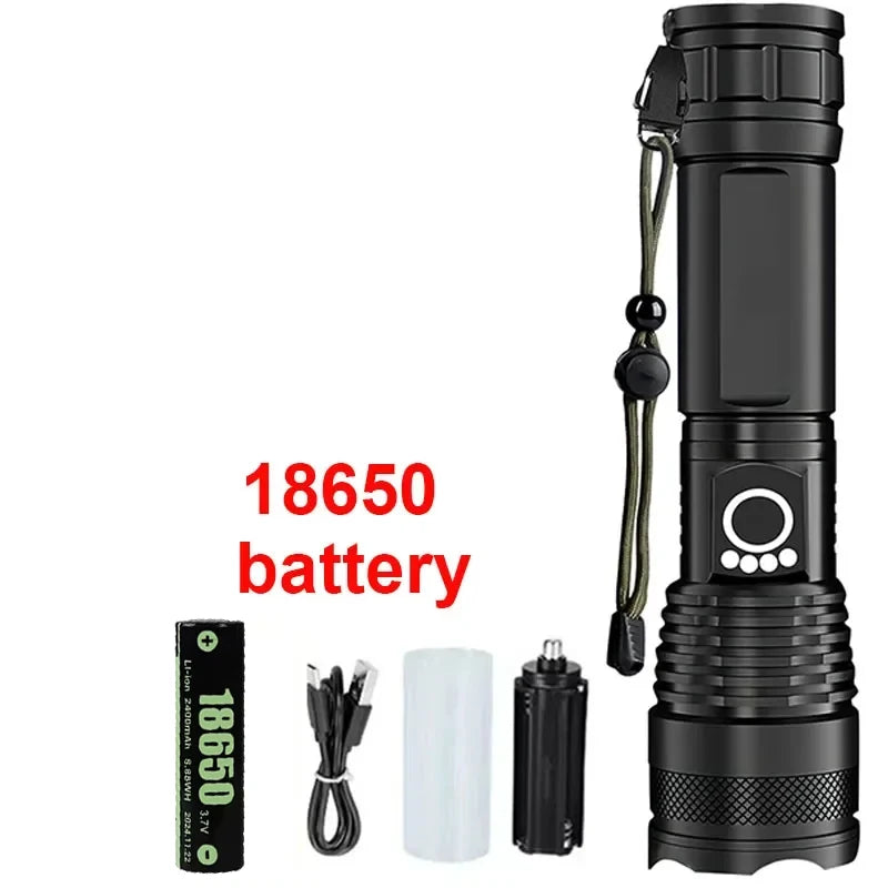 LED+COB Ultra Bright Flashlight Rechargeable 5mode Lamp Aluminum Alloy Zoomable Light Tactical Torch for Outdoor Camping Fishing