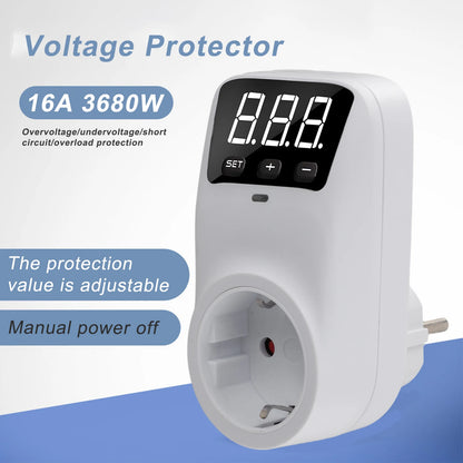Adjustable Voltage Protector Socket AC120V/230V 16A Surge Protection with Delay | DE UK US Plug
