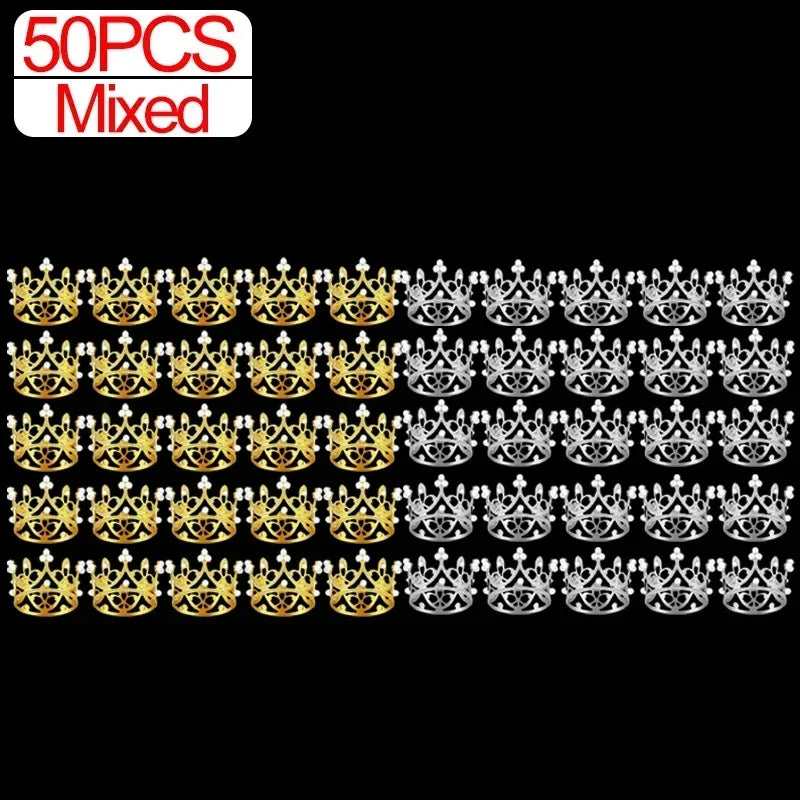 Wholesale Crown Cake Decoration Gold Silver Pearl Crown Topper Mini Princess Headwear Decoration Birthday Wedding Decor Supplies