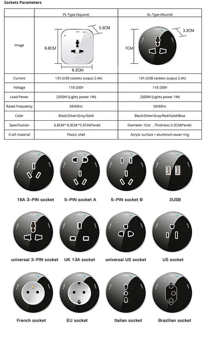 Power Track Universal Socket with USB Wall Mount Power Strip Removable Outlet Adapter